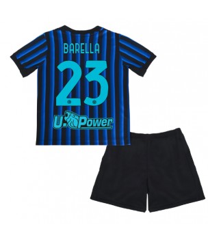Billiga Inter Milan Nicolo Barella #23 Hemmatröja Barn 2025-26 Kortärmad (+ Korta byxor)